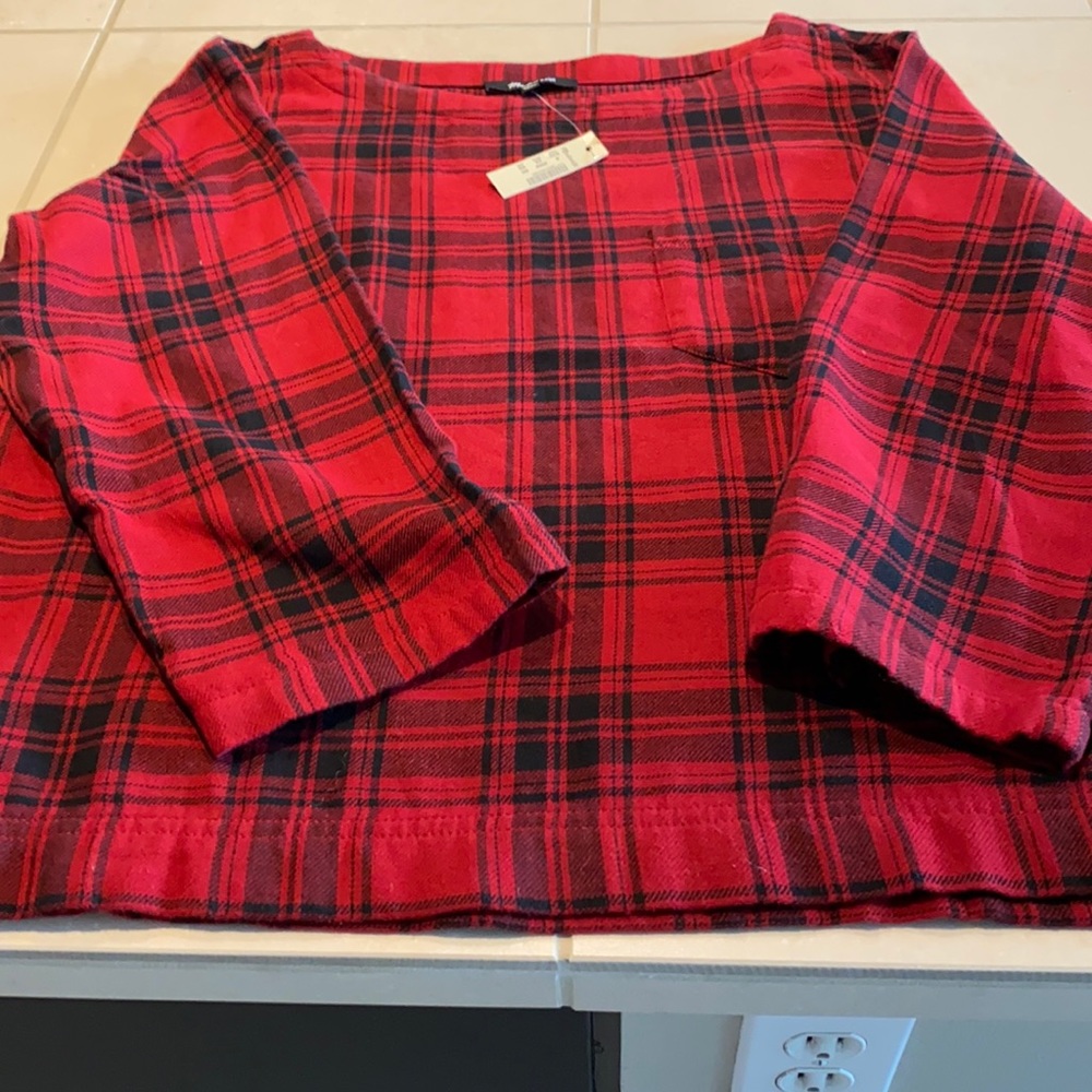 Madewell long sleeve flannel blouse.